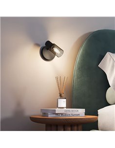 Spot mural/plafond/mur allongé en verre noir fumé PALMS E14 (non inclus), ClickFix 2