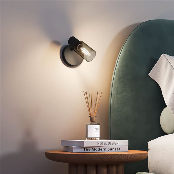 Foco de techo/pared de cristal alargado negro ahumado PALMS E14 (No incl.), ClickFix