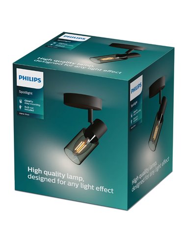 Foco de techo/pared de cristal alargado negro ahumado PALMS E14 (No incl.), ClickFix