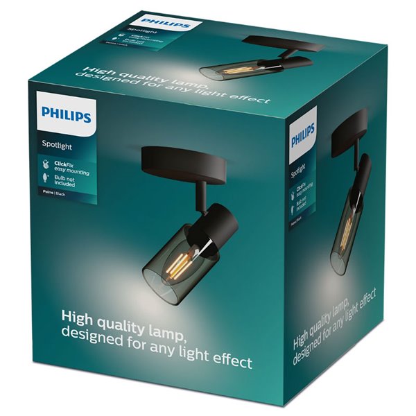 Foco de techo/pared de cristal alargado negro ahumado PALMS E14 (No incl.), ClickFix