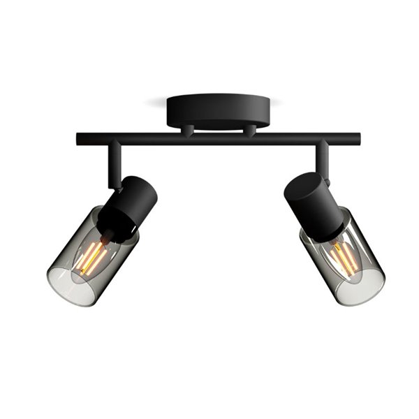 Regleta de 2 Focos de techo, cristal alargado negro ahumado PALMS 2xE14 (No incl.), ClickFix