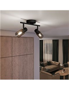 Barrette de 2 spots de plafond, verre noir fumé allongé PALMS 2xE14 (Non incl.), ClickFix 2