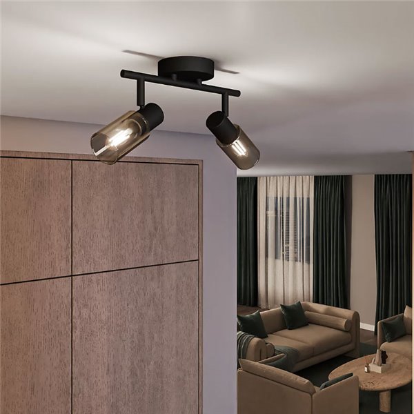 Regleta de 2 Focos de techo, cristal alargado negro ahumado PALMS 2xE14 (No incl.), ClickFix