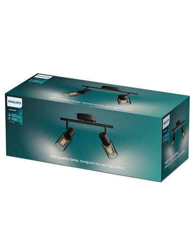 Barrette de 2 spots de plafond, verre noir fumé allongé PALMS 2xE14 (Non incl.), ClickFix