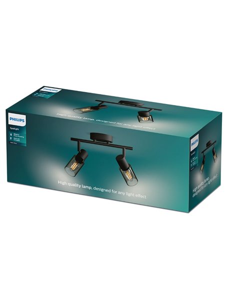 Barrette de 2 spots de plafond, verre noir fumé allongé PALMS 2xE14 (Non incl.), ClickFix