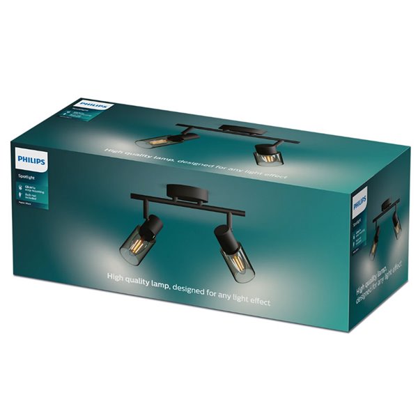 Regleta de 2 Focos de techo, cristal alargado negro ahumado PALMS 2xE14 (No incl.), ClickFix