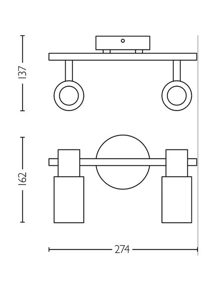 Barrette de 2 spots de plafond, verre noir fumé allongé PALMS 2xE14 (Non incl.), ClickFix