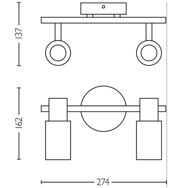 Regleta de 2 Focos de techo, cristal alargado negro ahumado PALMS 2xE14 (No incl.), ClickFix
