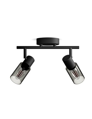 Barrette de 2 spots de plafond, verre noir fumé allongé PALMS 2xE14 (Non incl.), ClickFix