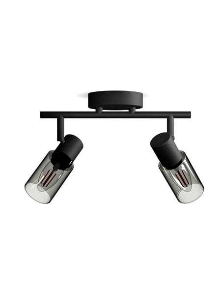 Barrette de 2 spots de plafond, verre noir fumé allongé PALMS 2xE14 (Non incl.), ClickFix