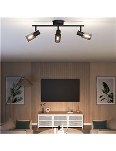 Barrette de 3 spots de plafond, verre noir fumé allongé PALMS 3xE14 (Non incl.), ClickFix 2