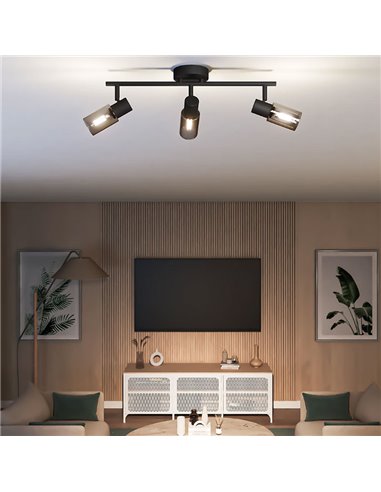 Regleta de 3 Focos de techo, cristal alargado negro ahumado PALMS 3xE14 (No incl.), ClickFix