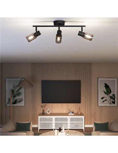 Barrette de 3 spots de plafond, verre noir fumé allongé PALMS 3xE14 (Non incl.), ClickFix