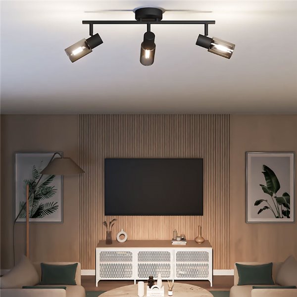 Regleta de 3 Focos de techo, cristal alargado negro ahumado PALMS 3xE14 (No incl.), ClickFix