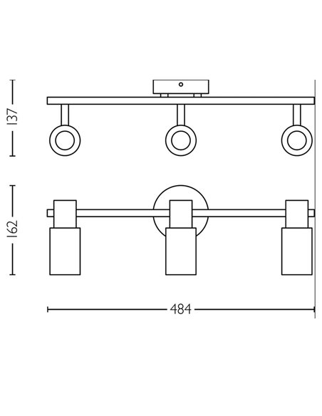 Barrette de 3 spots de plafond, verre noir fumé allongé PALMS 3xE14 (Non incl.), ClickFix