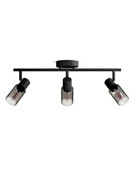 Barrette de 3 spots de plafond, verre noir fumé allongé PALMS 3xE14 (Non incl.), ClickFix