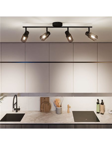 Barrette de 4 spots de plafond, verre noir fumé allongé PALMS 4xE14 (Non incl.), ClickFix