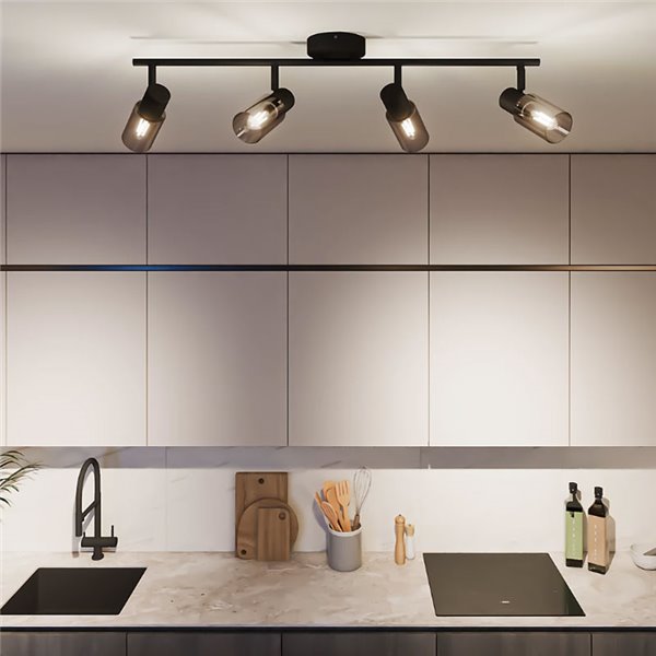 Barrette de 4 spots de plafond, verre noir fumé allongé PALMS 4xE14 (Non incl.), ClickFix