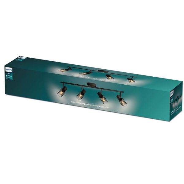 Barrette de 4 spots de plafond, verre noir fumé allongé PALMS 4xE14 (Non incl.), ClickFix