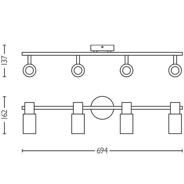Regleta de 4 Focos de techo, cristal alargado negro ahumado PALMS 4xE14 (No incl.), ClickFix