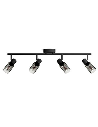 Barrette de 4 spots de plafond, verre noir fumé allongé PALMS 4xE14 (Non incl.), ClickFix