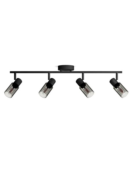 Barrette de 4 spots de plafond, verre noir fumé allongé PALMS 4xE14 (Non incl.), ClickFix