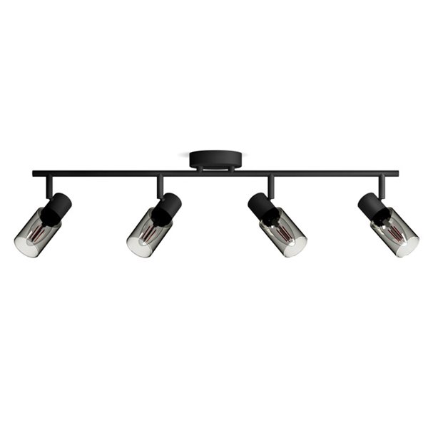 Barrette de 4 spots de plafond, verre noir fumé allongé PALMS 4xE14 (Non incl.), ClickFix