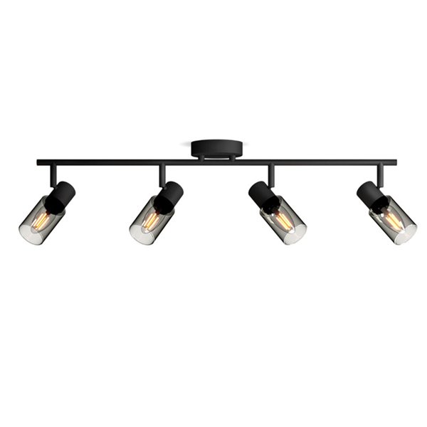 Barrette de 4 spots de plafond, verre noir fumé allongé PALMS 4xE14 (Non incl.), ClickFix