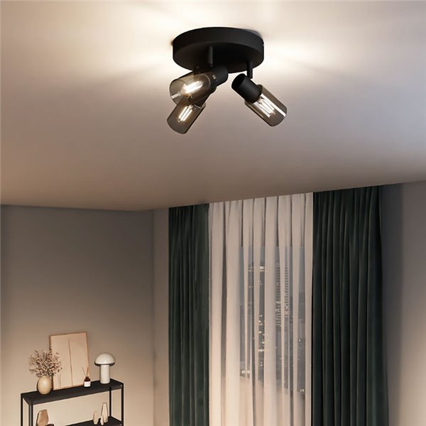 Plafón de techo, con 3 Focos de cristal alargado negro ahumado PALMS 3xE14 (No incl.), ClickFix