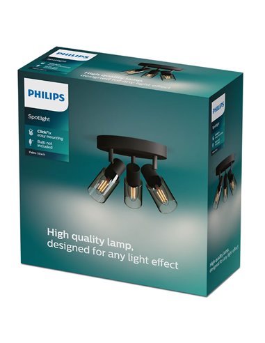 Plafonnier, avec 3 spots allongés en verre fumé noir PALMS 3xE14 (Non inclus), ClickFix