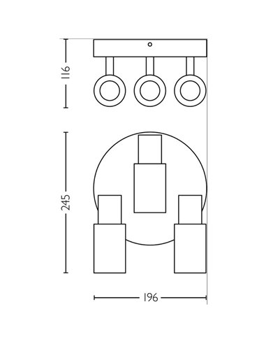 Candeeiro de teto, com 3 focos alongados em vidro preto fumado PALMS 3xE14 (não incluído), ClickFix