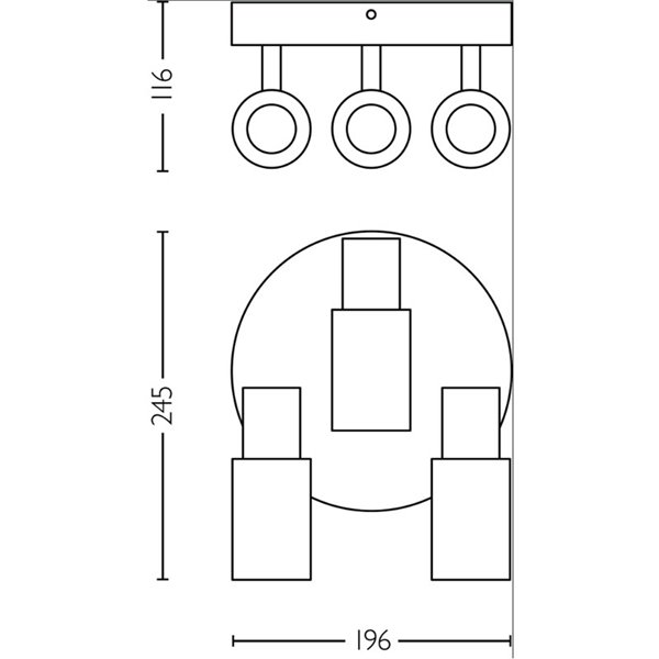 Plafón de techo, con 3 Focos de cristal alargado negro ahumado PALMS 3xE14 (No incl.), ClickFix