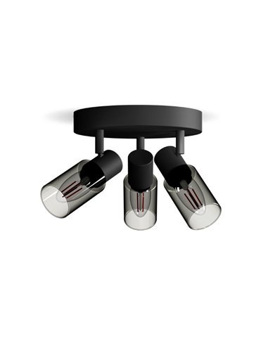 Plafonnier, avec 3 spots allongés en verre fumé noir PALMS 3xE14 (Non inclus), ClickFix
