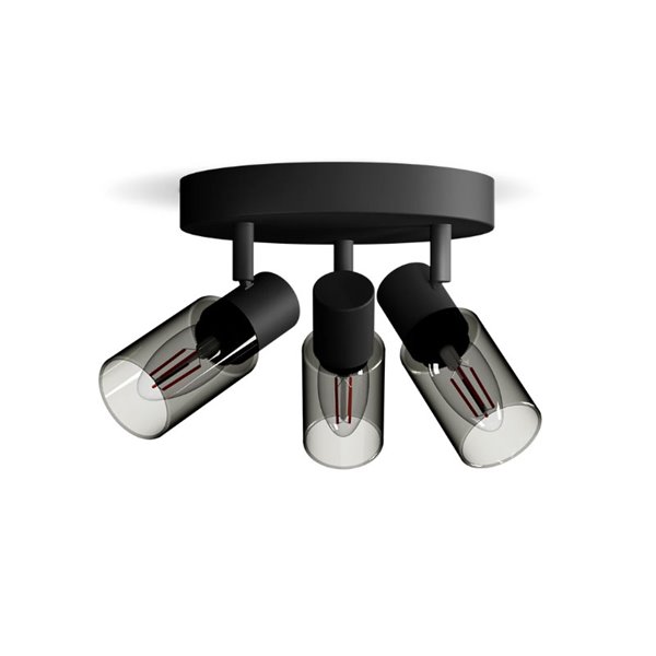 Plafón de techo, con 3 Focos de cristal alargado negro ahumado PALMS 3xE14 (No incl.), ClickFix