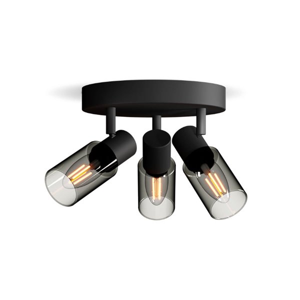 Plafón de techo, con 3 Focos de cristal alargado negro ahumado PALMS 3xE14 (No incl.), ClickFix