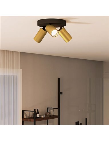 Plafonnier rond avec 3 spots de plafond pour salle de bain IDRIS 3xGU10 (non incl) Or et Noir, ClickFix
