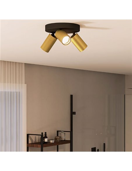 Plafon redondo com 3 focos de teto para banheiros IDRIS 3xGU10 (Não incluído) Dourado e Preto, ClickFix