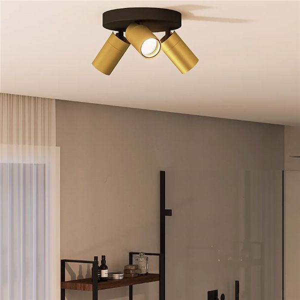 Plafonnier rond avec 3 spots de plafond pour salle de bain IDRIS 3xGU10 (non incl) Or et Noir, ClickFix