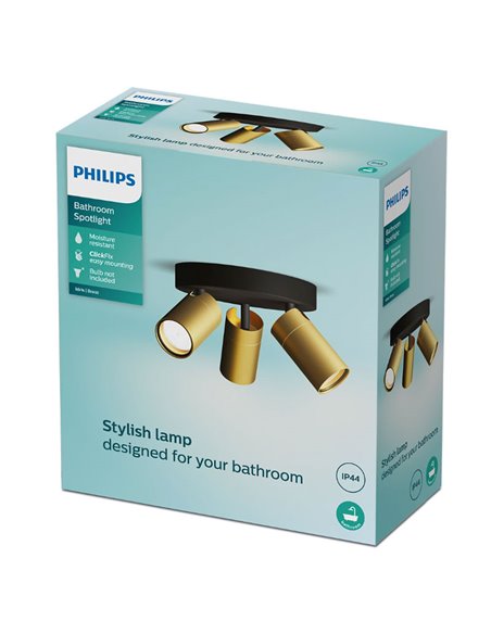 Plafon redondo com 3 focos de teto para banheiros IDRIS 3xGU10 (Não incluído) Dourado e Preto, ClickFix