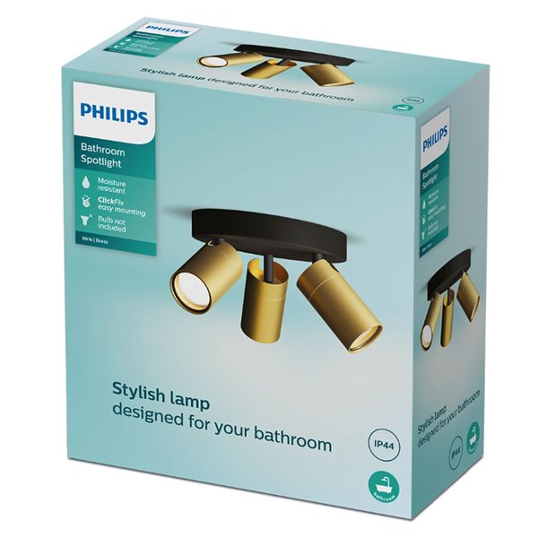 Plafonnier rond avec 3 spots de plafond pour salle de bain IDRIS 3xGU10 (non incl) Or et Noir, ClickFix