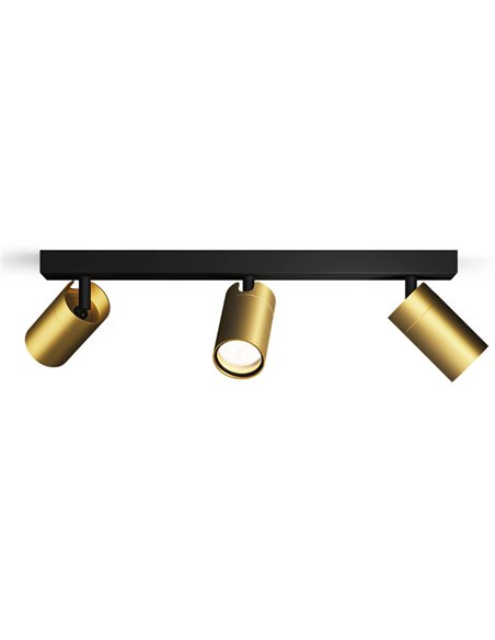 Regleta de 3 Focos de techo/pared para baños IDRIS 3xGU10 (No incl) Dorado y Negro, ClickFix