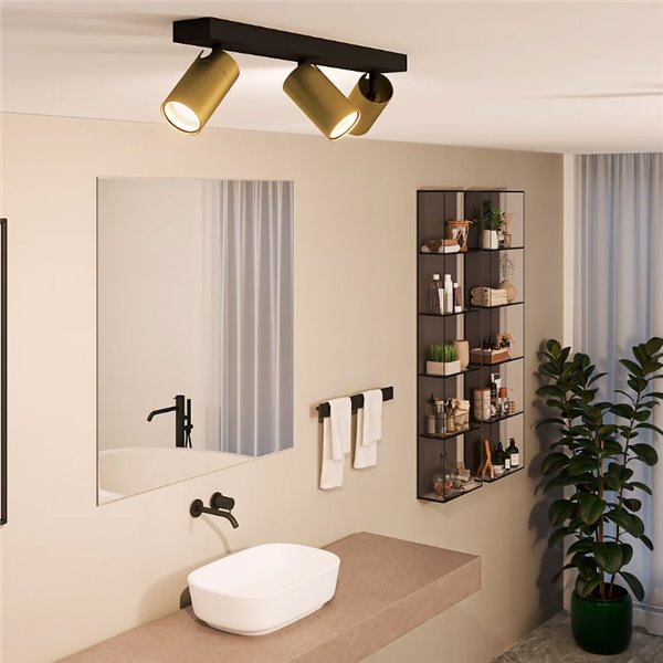 Regleta de 3 Focos de techo/pared para baños IDRIS 3xGU10 (No incl) Dorado y Negro, ClickFix