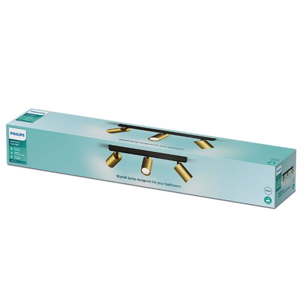 Faixa de 3 focos de teto/parede para banheiros IDRIS 3xGU10 (Não incluído) Dourado e Preto, ClickFix