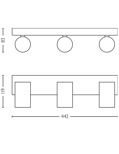 Bande de 3 spots plafond/mur pour salle de bain IDRIS 3xGU10 (Non incl) Or et Noir, ClickFix