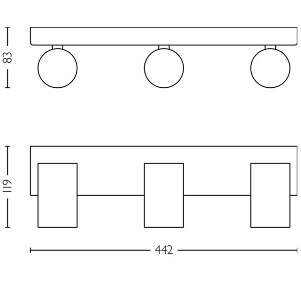 Regleta de 3 Focos de techo/pared para baños IDRIS 3xGU10 (No incl) Dorado y Negro, ClickFix