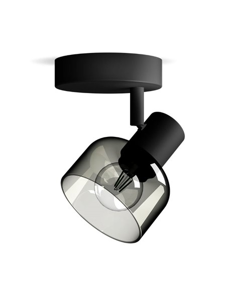 Foco de techo/pared de cristal redondo negro ahumado SLEET E14 (No incl.), ClickFix