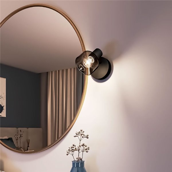 Spot mural/plafond rond en verre fumé SLEET E14 noir fumé (non incl.), ClickFix