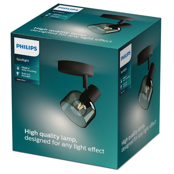 Foco de techo/pared de cristal redondo negro ahumado SLEET E14 (No incl.), ClickFix