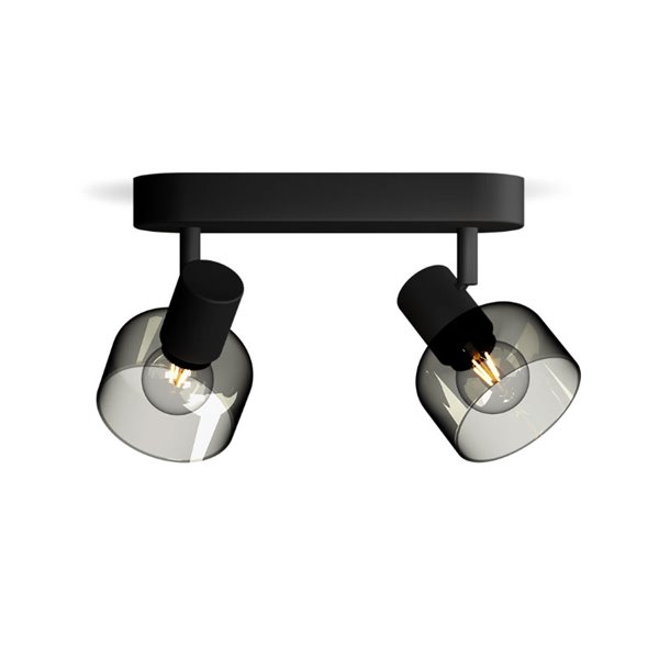 Regleta de 2 Focos de techo, cristal redondo negro ahumado SLEET 2xE14 (No incl.), ClickFix