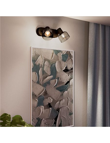 Regleta de 2 Focos de techo, cristal redondo negro ahumado SLEET 2xE14 (No incl.), ClickFix